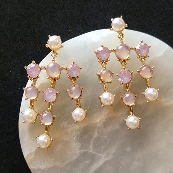 Chandelier Pearl Opalite Iridescent Drop Earrings - Picture 2 of 9